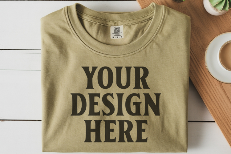 Moss Comfort Colors 1717 Folded Tshirt Mockups