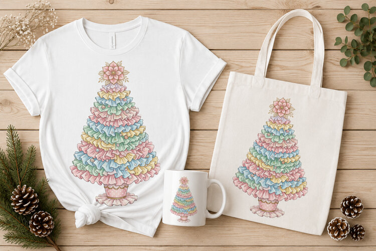 Pastel Ruffle Christmas Tree Embroidery Design example image 1
