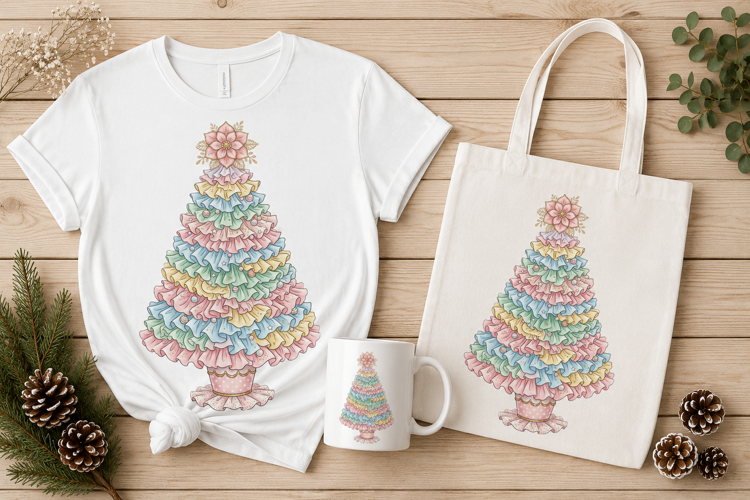Pastel Ruffle Christmas Tree Embroidery Design