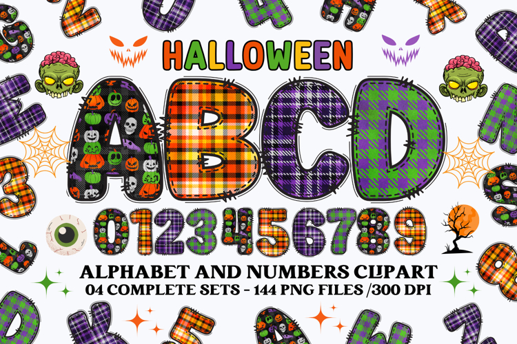 Halloween Alphabet png clipart, halloween letters doodle