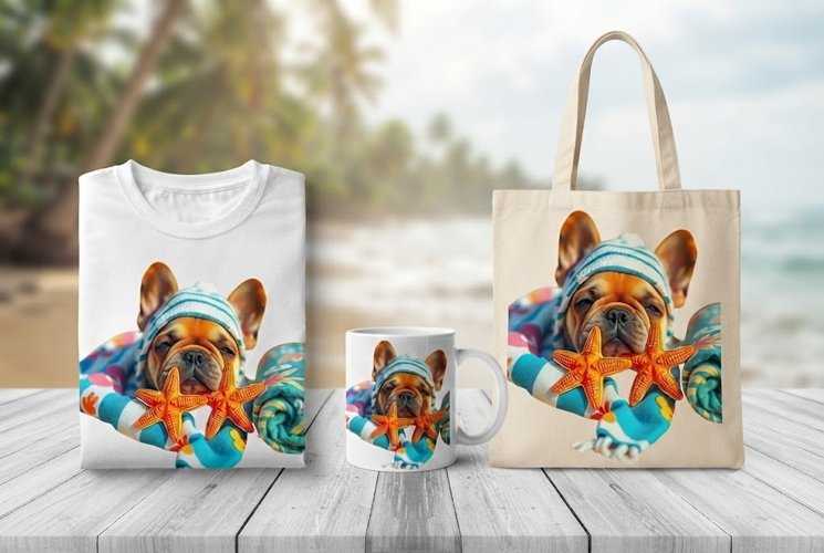 Cute Sleeping French Bulldog PNG Summer Beach Dog Clipart