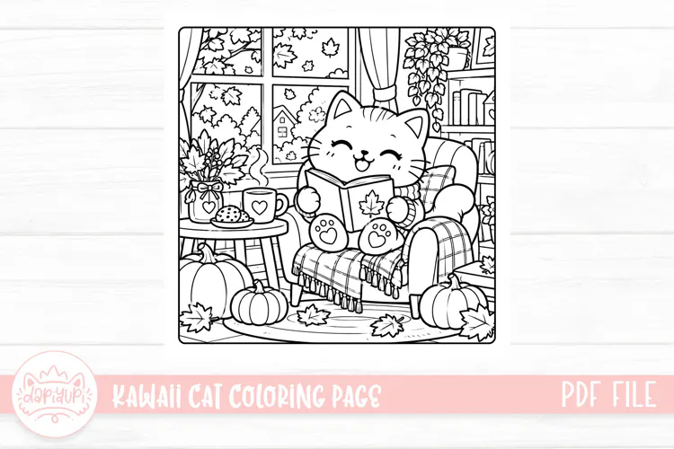 Cute Kawaii Cat Coloring Book