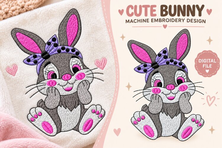 Cute Bunny Machine Embroidery Design example image 1
