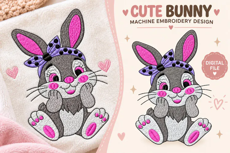 Cute Bunny Machine Embroidery Design