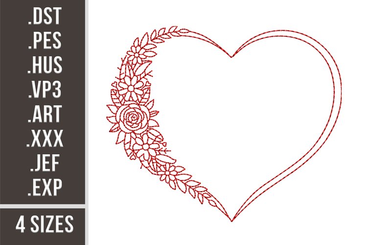 Heart Wreath Redwork l Embroidery design example image 1