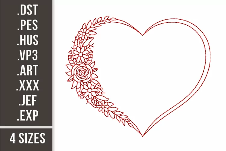 Heart Wreath Redwork l Embroidery design