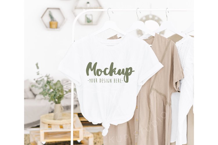 White 3001 Bella Canvas Mockup | 3001 Boho Hanging Mockup example image 1