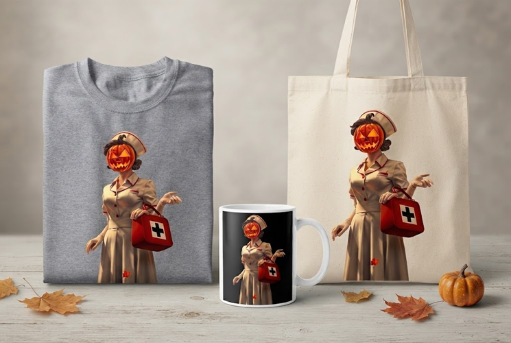 Pumpkin Head Nurse Halloween PNG | Spooky Nurse Clipart