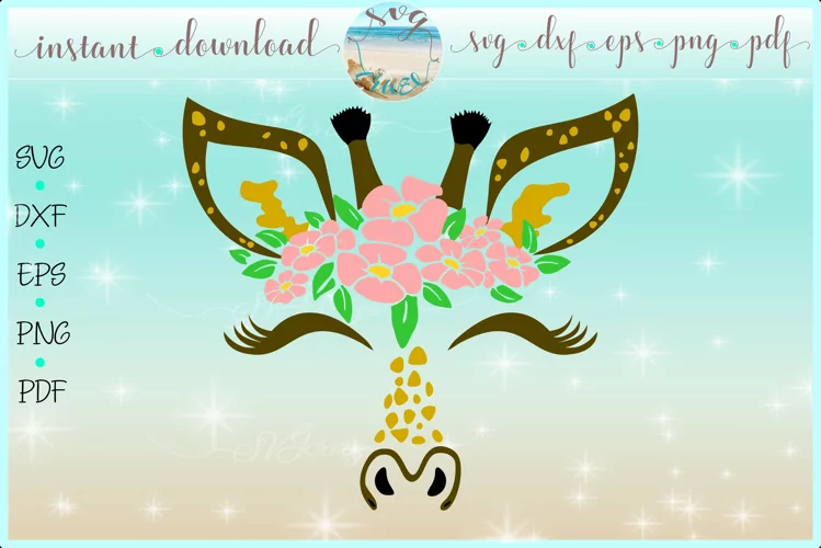 Giraffe Face With Flowers SVG DXF EPS PNG PDF files