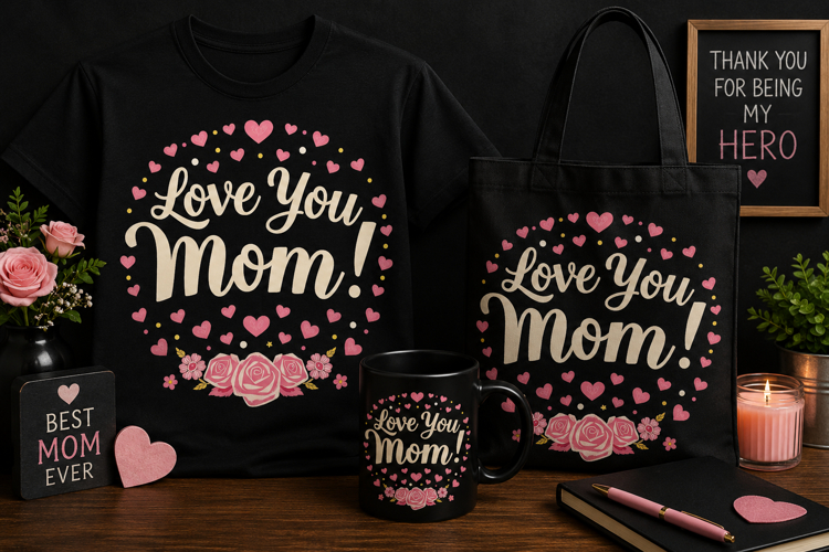 Love You Mom PNG, Mother’s Day Floral Heart Design