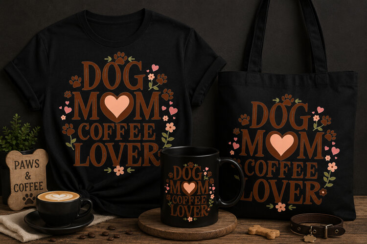 Dog Mom Coffee Lover PNG, Cute Paw Print Pet Design example image 1