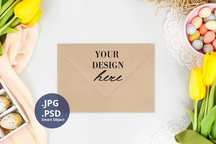 Easter Envelope Mockup, Easter Sticker Mockup, Spring Mockup