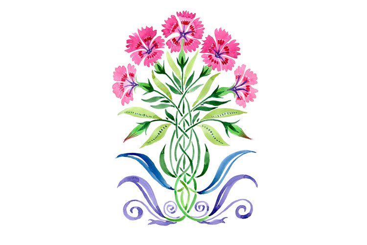Ornament Carnations pink watercolor png example image 1