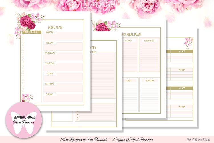 Beautiful Floral Meal Planner example image 1