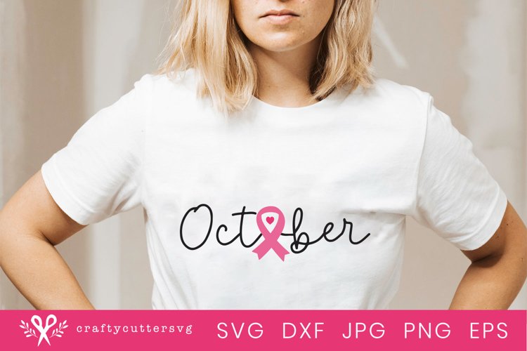 October Svg Cut File | Pink Power October Breast Cancer example image 1