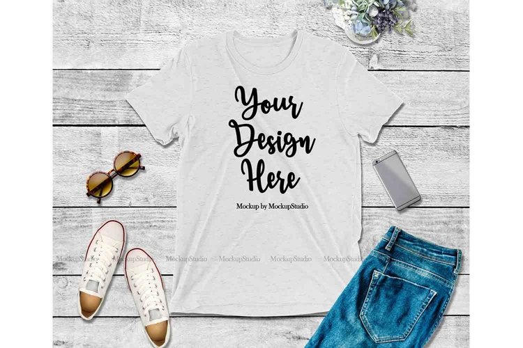 White Shirt Mock Up, Bella Canvas 3413 Tshirt Mockup Display example image 1