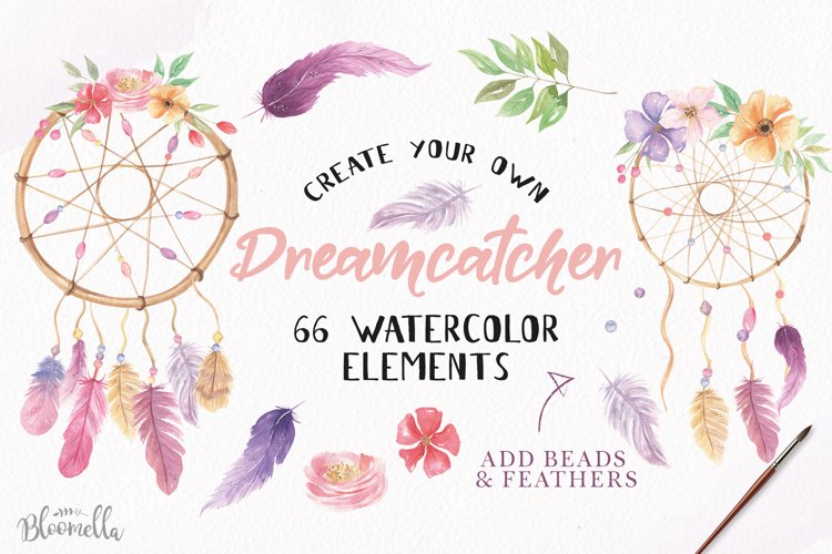 Watercolor Create Your Own Dreamcatchers 66 Elements Creator example image 1