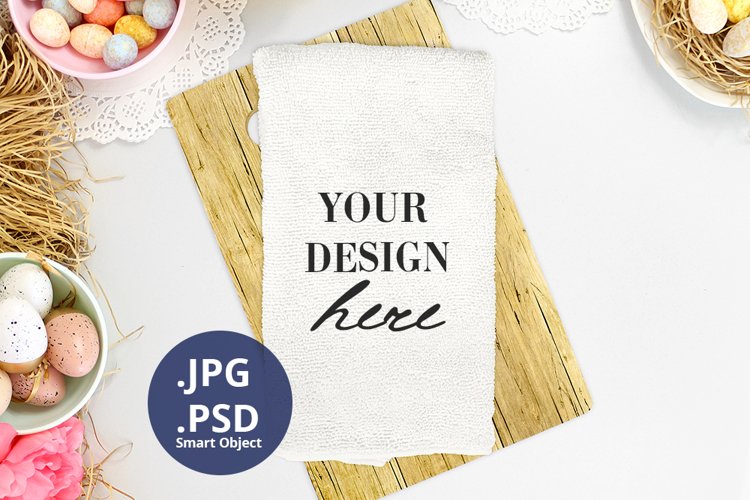 Easter Kitchen Towel Mockup, full wrap mock up, PSD & JPG example image 1