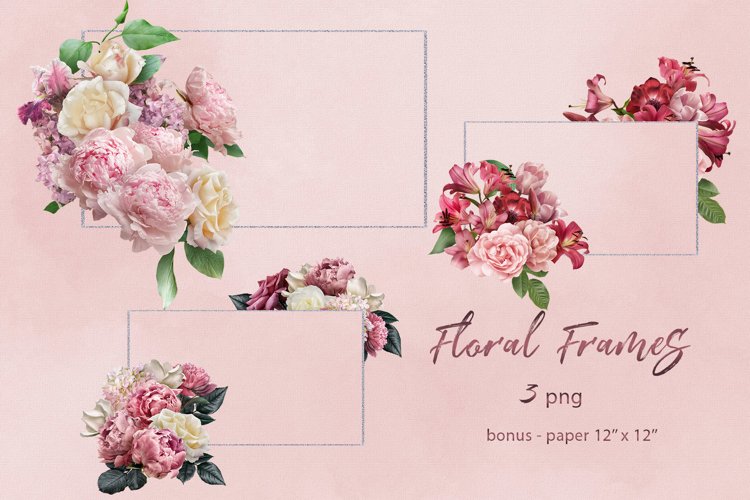 Mix flowers frames clipart. Floral geometric glitter frames. example image 1