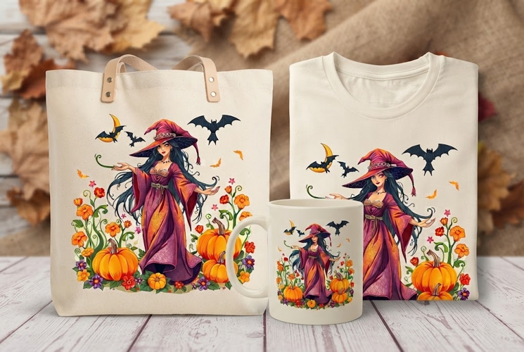 Halloween Witch PNG | Purple Witch Pumpkin Floral Clipart
