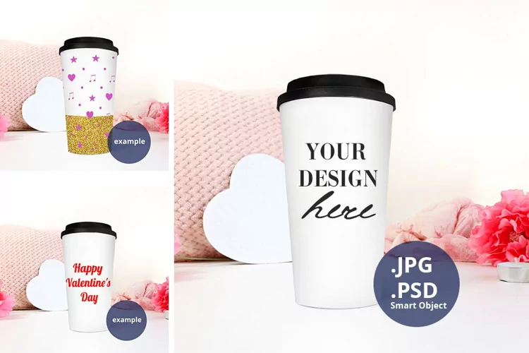 Travel Mug mockup Valentine's Day PSD & JPG full wrap