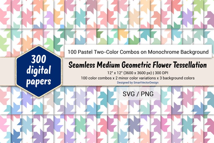 Geom Flower Tessellation-100 Pastel Two-Color Combos on BG example image 1