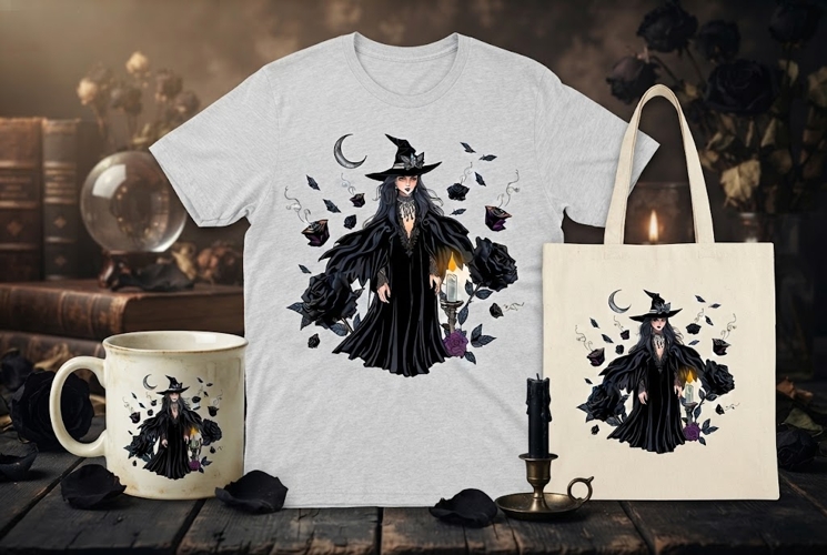 Gothic Witch PNG | Black Roses & Candle Halloween Clipart
