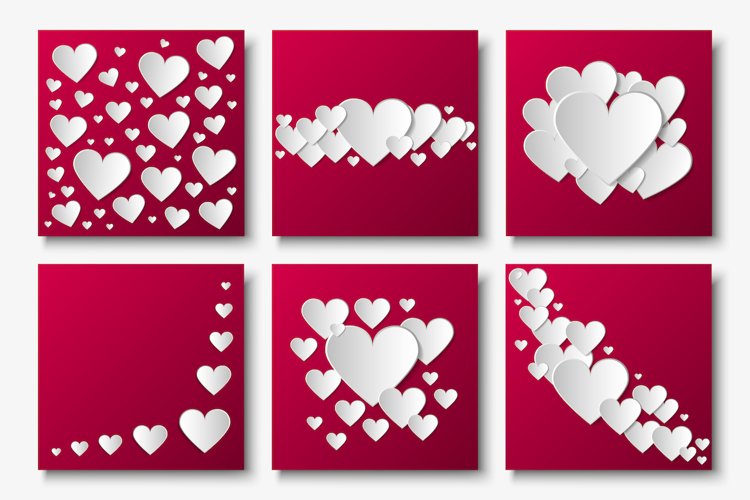 Vector cards with 3d paper hearts example image 1