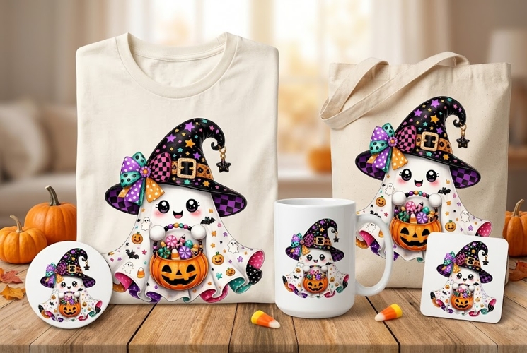 Cute Ghost Witch PNG, Colorful Halloween Ghost Sublimation C