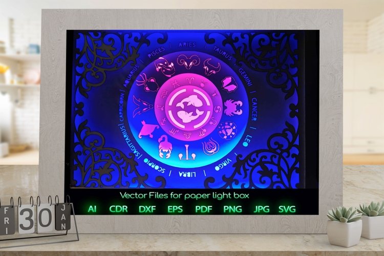 Zodiac sign Pisces Light box template , Paper or cardboard example image 1