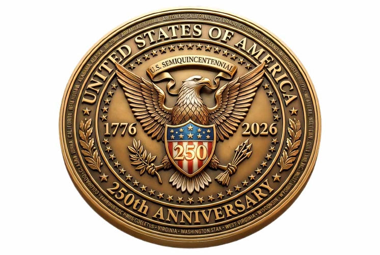 Semiquincentennial seal for the 250th anniversary with bald