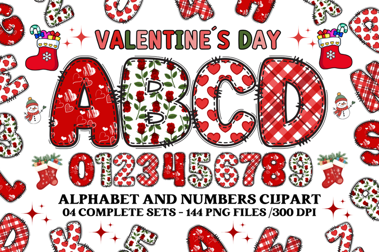 Valentine Alphabet Clip Art, valentines day letters doodle
