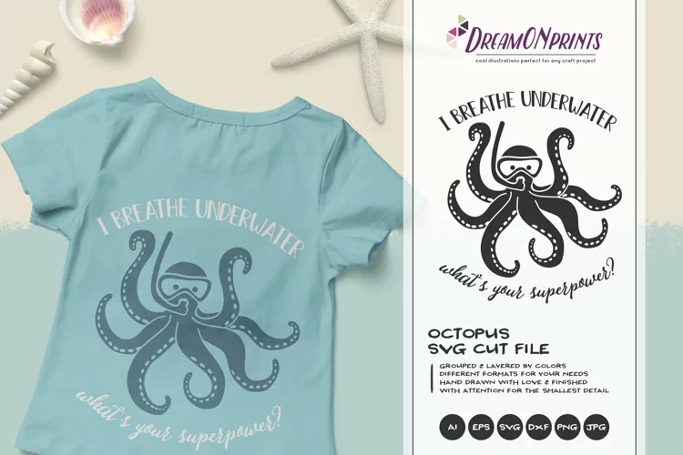 Octopus SVG | I Breathe Underwater | Scuba Diving SVG