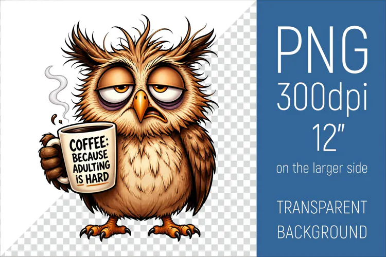 Funny Morning Coffee Owl |Cute Coffee Lover Clipart