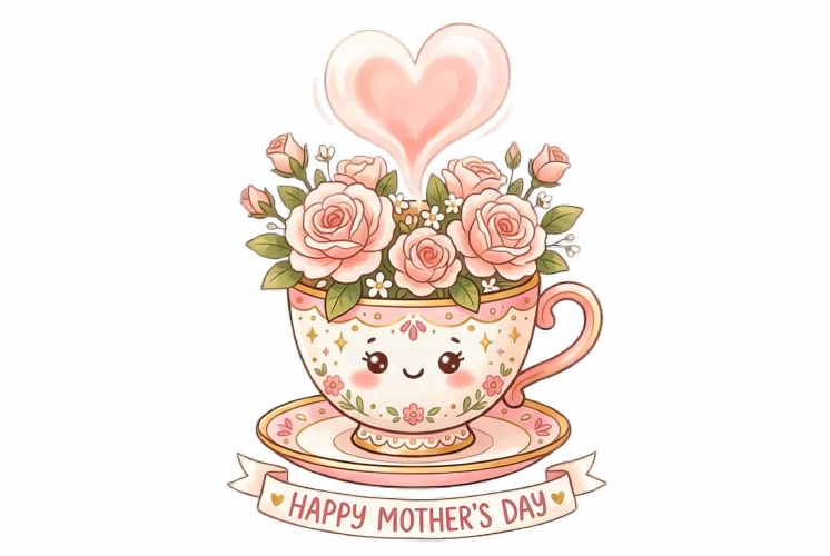 Adorable kawaii teacup with roses inside Mothers Day
