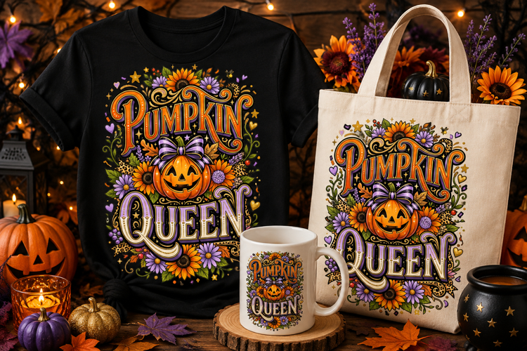 Pumpkin Queen PNG | Floral Halloween Sublimation Design