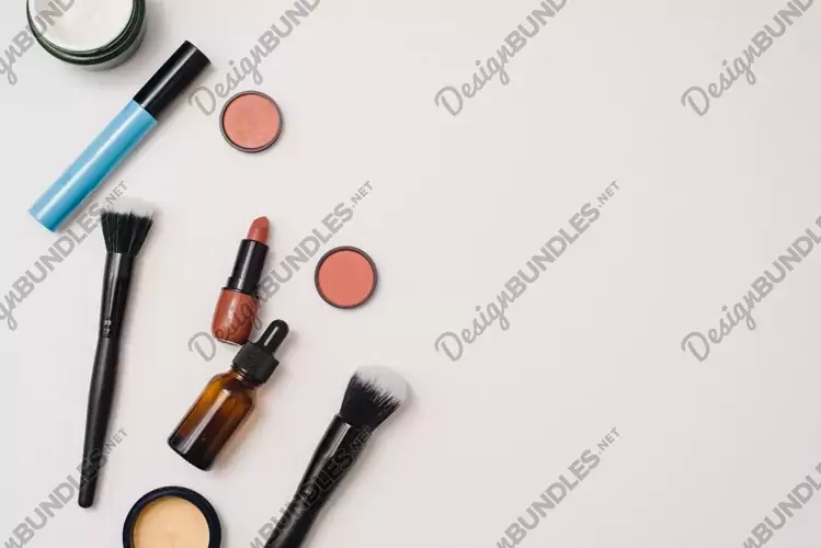 Set of professional decorative cosmetics on white background