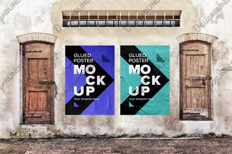 Glued and Crumpled Poster Mockup with Shadow Overlay