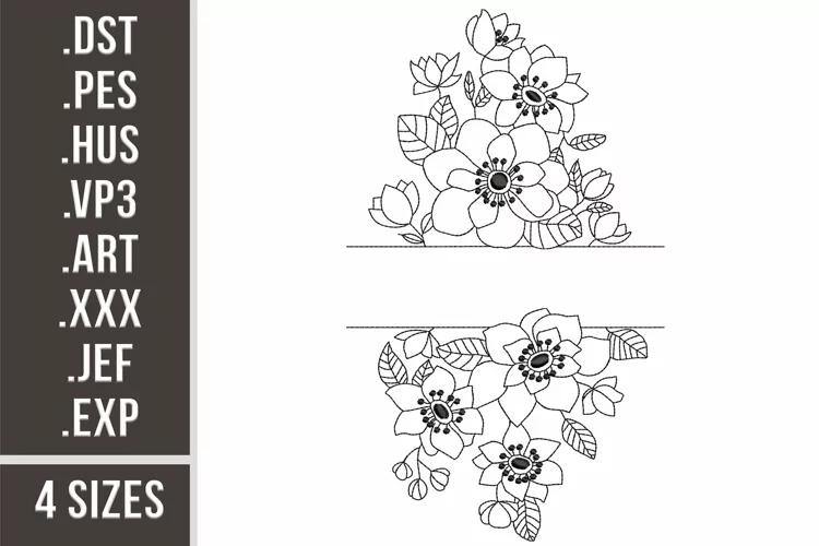 Split Flowers Redwork Embroidery