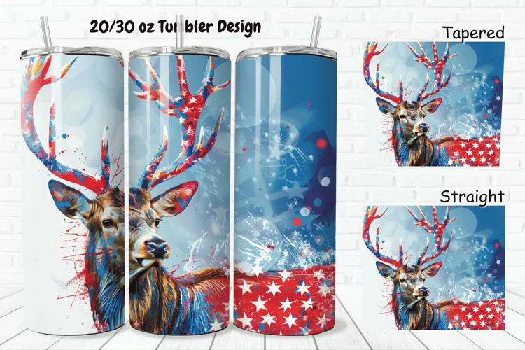 3D 4th Of July Deer 20/30oz Skinny Tumbler