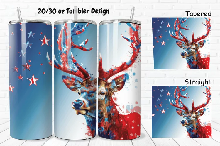 3D 4th Of July Deer 20/30oz Skinny Tumbler
