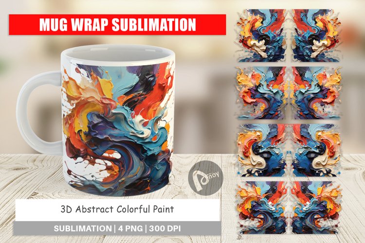 Mug Wrap Design 3D Abstract Paint Colorful
