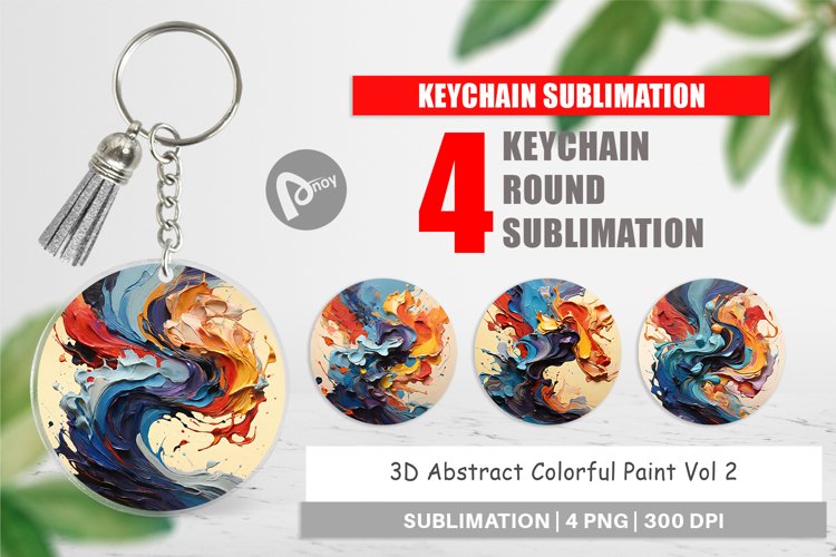 Keychain 3D Abstract Paint Colorful