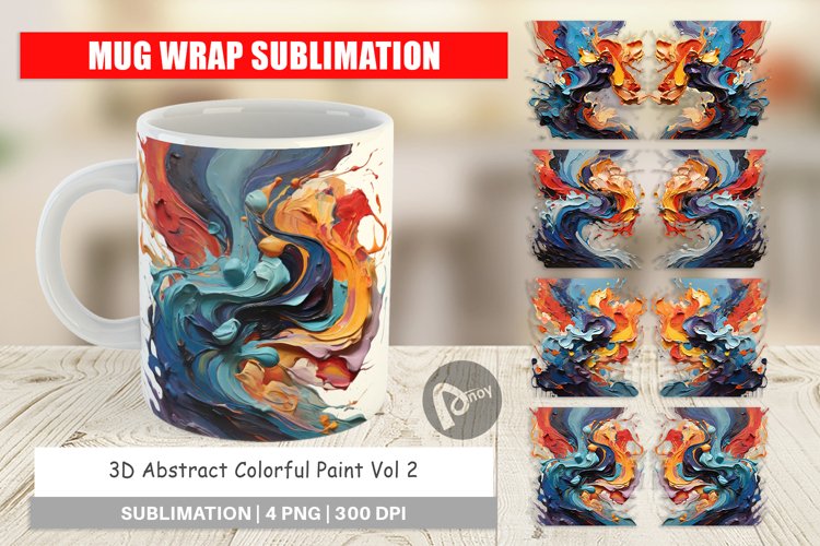 Mug Wrap Design 3D Abstract Paint Colorful