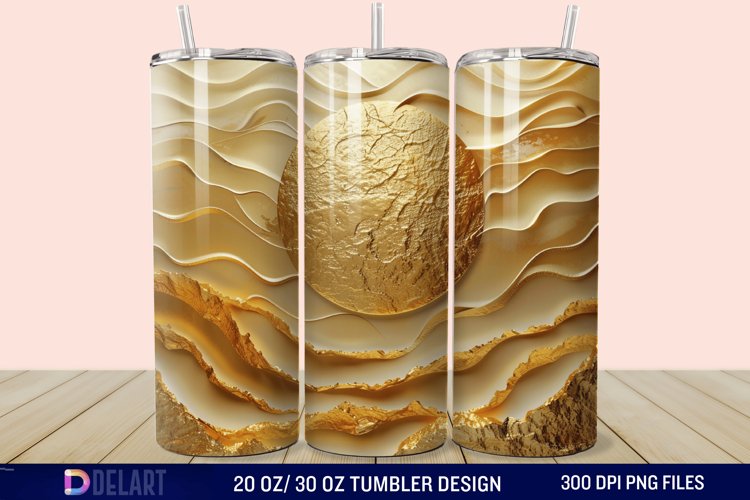 3D Abstract Golden Moon Tumbler Wrap