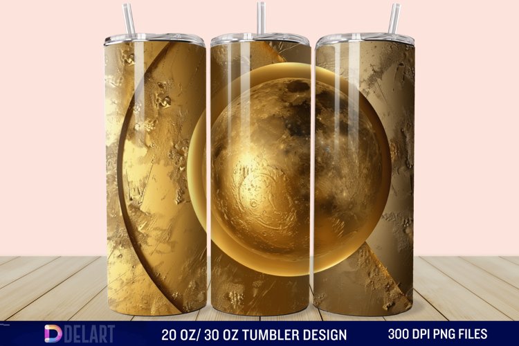 3D Abstract Golden Moon Tumbler Wrap
