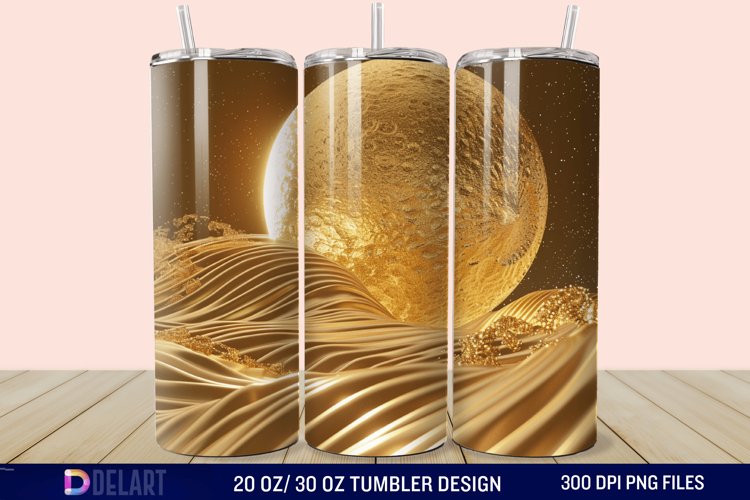 3D Abstract Golden Moon Tumbler Wrap
