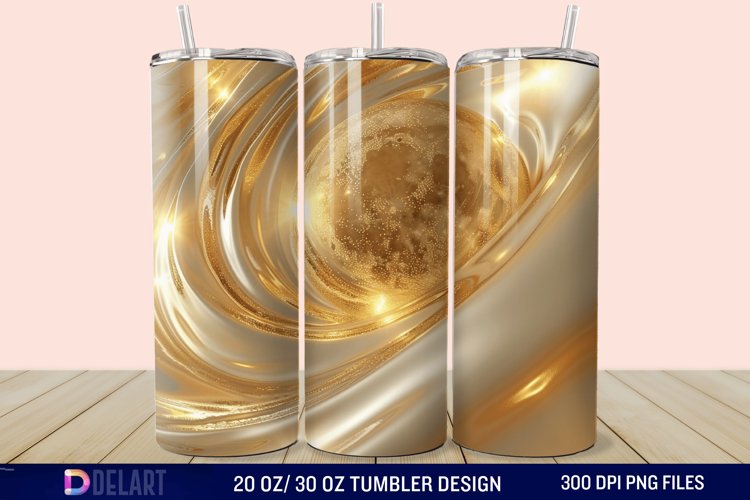 3D Abstract Golden Moon Tumbler Wrap