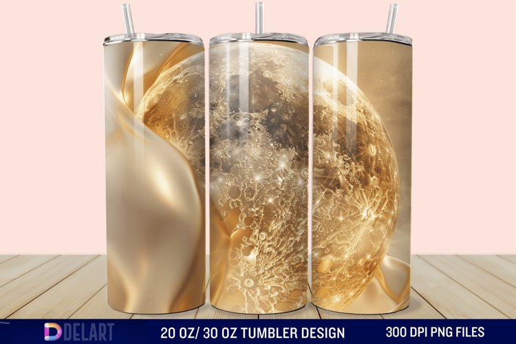 3D Abstract Golden Moon Tumbler Wrap