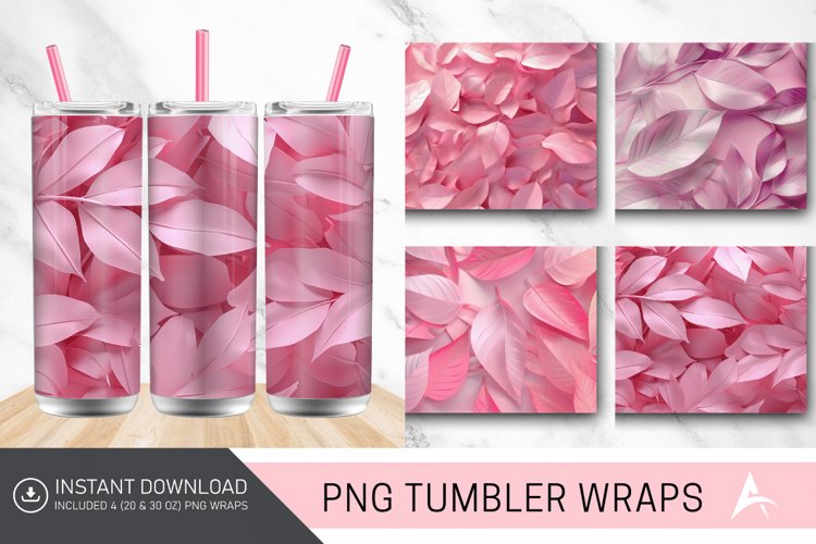 3D Abstract Leaves Pink Tumbler wrap example image 1